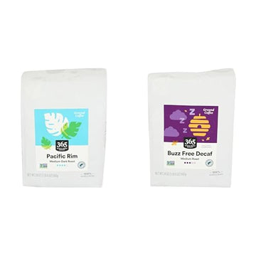 365 by Whole Foods Market Coffee Bundle - Pacific Rim Vienna Roast & Decaf Buzz Free Full City Roast Ground Coffee, 24 Ounce (2-Pack)