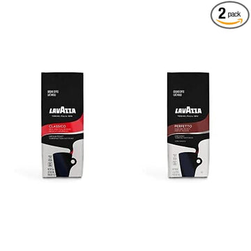 Lavazza Classico Ground Coffee Blend, Medium Roast, 12 Oz Bag + Lavazza Perfetto Ground Coffee Blend, Dark Roast, 100% Arabica, Full-bodied, 12 Oz Bag Value Pack/Bundle