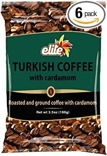 Elite Turkish Coffee With Cardamom Roasted And Ground 3.5 Oz. Pk Of 6.