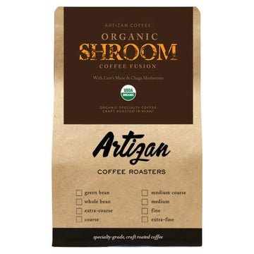 Artizan Coffee USDA Organic Ground Coffee | Functional Mushroom Coffee Fusion - Lion's Mane & Chaga | Medium-Dark Roast | Medium Grind for Drip | 10 oz | Roasted in South Florida