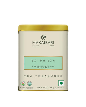 Makaibari Tea Treasures-Makaibari Darjeeling Tea Bai Mu Dan Darjeeling Peony White Tea Tin Caddy, 25 G