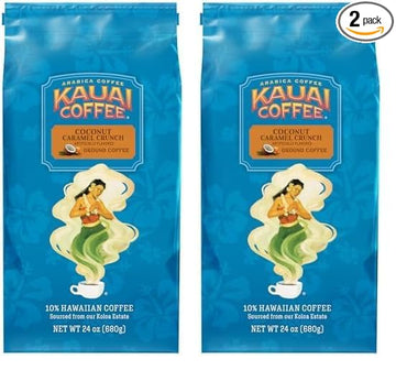 Kauai Coffee Ground Coffee – Smooth, Rich, Medium Roast – Nutty Caramel and Tropical Coconut – Arabica Coffee, 10% Hawaiian with No Bitterness – Coconut Caramel Crunch, 2 Pack of 24oz