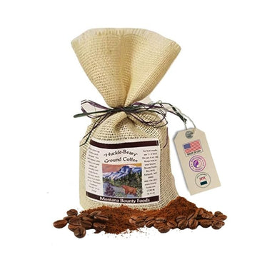 Montana Huckleberry Dessert Ground Coffee - 12 oz Rustic Western Style Burlap Bag from Bounty Foods All Natural Enjoy this Brew as an American Breakfast Essential (HKCof)