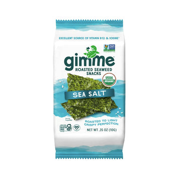 Gimme Seaweed Organic Premium Roasted Seaweed Snacks, Sea Salt, 10g Sharing Pack (Single) Keto, Vegan, Gluten-Free, Great Source of Omega 3s and Iodine, Healthy On-The-Go Snack for Kids and Adults
