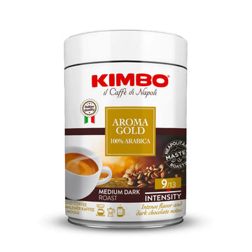 Kimbo Aroma Gold 100% Arabica - 250g Tin for Rich, Bold and Flavorful Italian Espresso, Made in Italy
