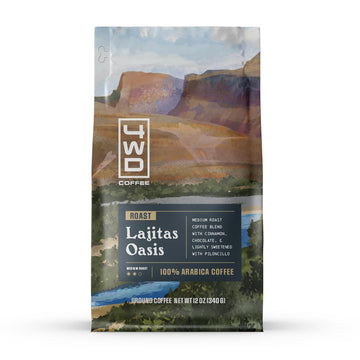 4wdCoffee Lajitas Oasis Ground Coffee - Medium Roast - 12 Oz Bag - Arabica Beans - Fresh Roasted in Texas - Desert Inspired Flavor