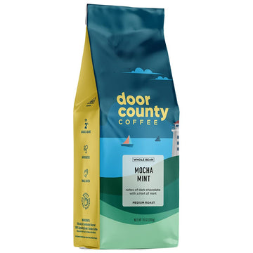 Door County Mocha Mint Whole Bean Coffee | 10 oz Bag | Medium Roast | 100% Specialty Arabica | Gourmet Whole Bean Coffee