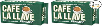 Café La Llave Espresso 100% Pure Coffee, Dark Roast Espresso, 16 Ounce Brick (Pack of 2)