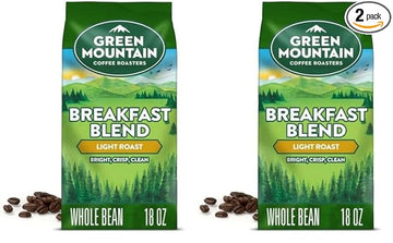 Green Mountain Coffee Roasters Breakfast Blend, Whole Bean Coffee, Light Roast, 18 Ounce (Pack of 2)