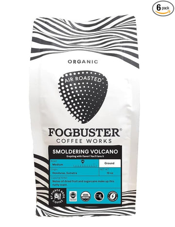 Smoldering Volcano Medium Roast Ground Coffee – 6 Pack of 10 oz by Fogbuster Coffee Works – Air Roasted, Organic, Fair Trade & Kosher – Bold & Smooth Eruption of Flavor