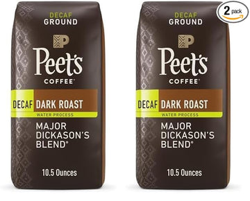 Peet's Coffee, Dark Roast Decaffeinated Ground Coffee - Decaf Major Dickason's Blend 10.5 Ounce Bag (Pack of 2)