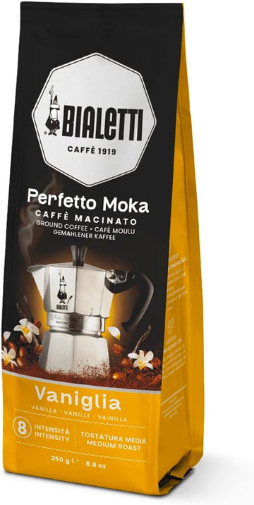 Bialetti - Perfetto Moka Vaniglia: Medium Roasting Ground Coffee, Vanilla Aroma, 8.8 Oz - 250g, Bag with Flavour-Saving Valve