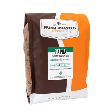 Fresh Roasted Coffee, Organic Papua New Guinea | USDA Organic, 100% Single Origin, Kosher | Medium Roast 5 lb (80 oz) Whole Bean