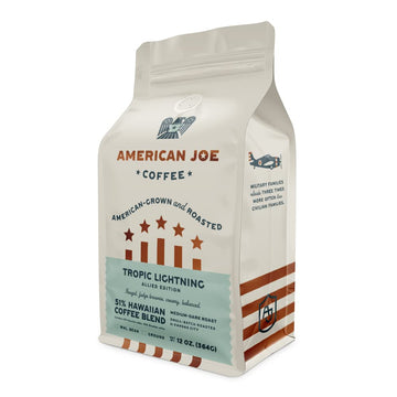 American Joe Coffee Tropic Lightning 51% US Grown Specialty Coffee Roasted in Kansas City Medium-Dark | Whole Bean 12oz Gourmet Artesian Grade American Grown American Made Hawaiian Coffee
