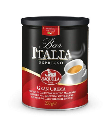 Saquella Coffee Espresso Gran Crema Torrefatto Blend Ground 8.8 Oz Tin