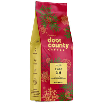 Door County Coffee Candy Cane Flavored Coffee Ground - 8oz Bag - Holiday Seasonal - Medium Roast - 100% Specialty Arabica - Peppermint Flavor