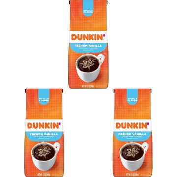 Dunkin' French Vanilla Flavored Ground Coffee, 12 Ounce (Pack of 3)