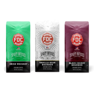 Fire Department Coffee - Vanilla Bean Bourbon Infused, Irish Whiskey Infused & Black Cherry Bourbon Infused Ground Coffee Bundle - Kosher Coffee, Roasted in the USA - Handcrafted Coffee - 3x12 oz Bags