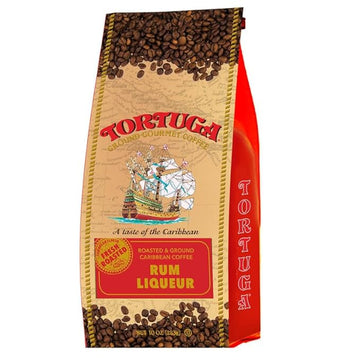 TORTUGA Caribbean Rum Liqueur Flavored Coffee- Roasted and Ground Coffee 10oz - The Perfect Premium Gourmet Gift for Gift Baskets, Parties, Holidays, and Birthdays