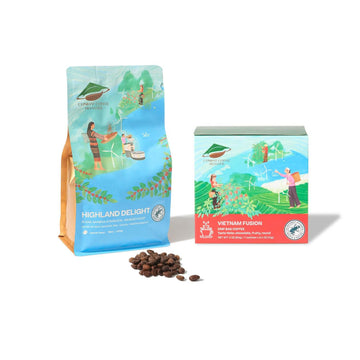 Conihat Coffee Vietnamese Premium Drip Bags Bundle with Blend Arabica & Robusta Whole Bean Coffee, Medium Roast, 16 Oz Bag, Single Origin, Rainforest Alliance