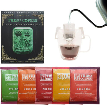 Tribo Coffee Single-Serve Portable Pour Over Drip Coffee - Privateer's Reserve Variety - 5 Servings (Light - Medium Roast)