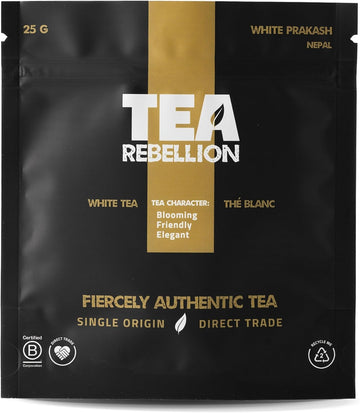 Tea Rebellion 25g White Prakash, White Tea with Low Caffeine, High Antioxidant Loose Leaf Tea with Delicious Taste, Blooming, Friendly and Elegant Tea Character