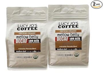 Lucy Jo's Coffee, 2 PACK, Organic Decaf Mellow Belly Low Acid Blend, Medium Dark, Ground, 2 10.5 oz bags
