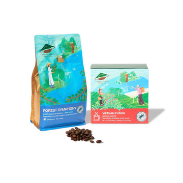 Conihat Coffee Vietnamese Premium Drip Bags Bundle with Blend Arabica & Robusta Whole Bean Coffee, Dark Roast, 16 Oz Bag, Single Origin, Rainforest Alliance