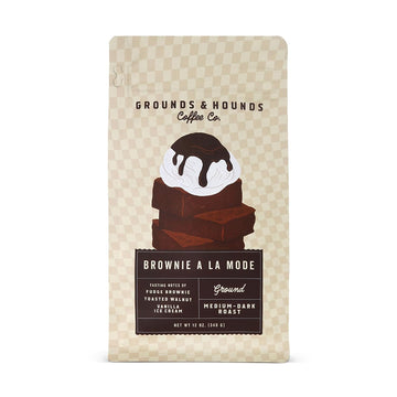 Grounds & Hounds Coffee - 12oz Ground Bag, Medium/Dark Roast Coffee, Brownie A La Mode Ground 12oz bag