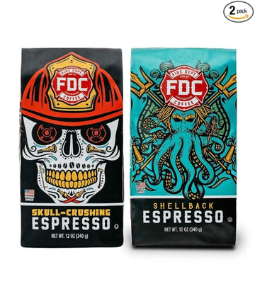 Fire Department Coffee - Veteran Owned - Shellback Espresso & Skull Crushing Espresso Ground Coffee Bundle - Roasted in the USA - Handcrafted Coffee - 2x12 oz Bags