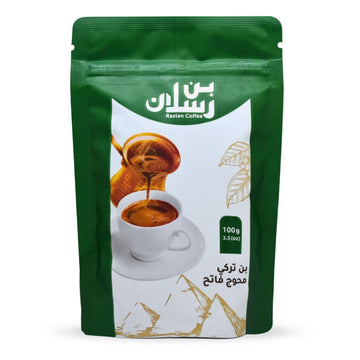 Raslan Coffee Light With Cardamom Turkish Premium Cafe Oriental Arabic Original Arabica Ground Roasted Coffe Blend Roast Halal (1 Pack = 3.52 oz / 100 gm) رسلان بن محوج فاتح حلال
