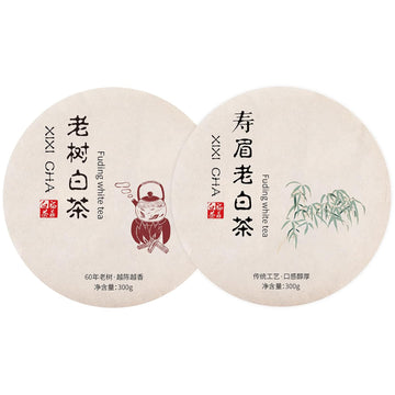 XIXICHA Aged White Tea Cake 老树白茶茶饼 & Shoumei White Tea Cake 寿眉白茶茶饼 福鼎白茶