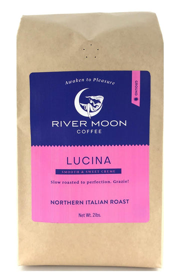 River Moon Coffee, Fine Ground Espresso Coffee, 2 lbs, Italian Style Medium Roast, Non-GMO, Direct Trade, 100% Arabica, Lucina Blend