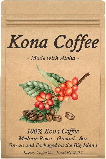 100% Kona Coffee - Ground - Medium Roast - 8oz - Farm Fresh - Grown and Packaged on the Big Island of Hawaii - Keokea Coffee Co.