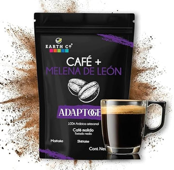 Earth Co Coffee + 5 Mushroom Mix Adaptogens, 14.1 oz, Medium roast Fine ground Coffee