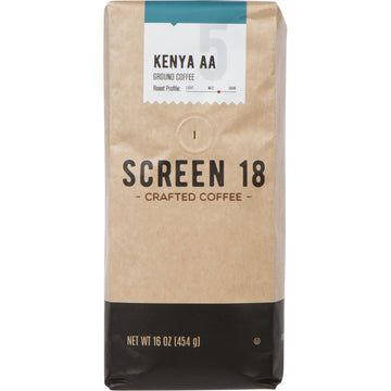 Screen 18 Specialty Grade Premium Kenya AA Ground Coffee, Single Origin, Medium Dark Roast, 1 LB