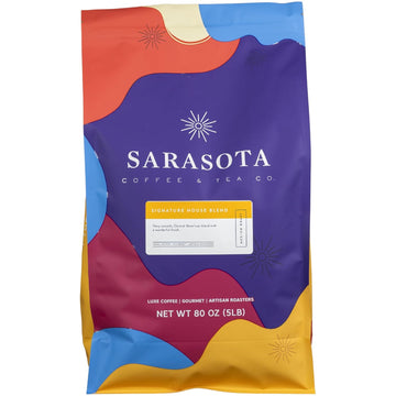 Sarasota Coffee Ground Signature House Breakfast Blend | Medium Roast Gourmet Coffee Grounds | Low Acid, Mold Free, Specialty Grade Bulk Ground | 5lb (80 oz)