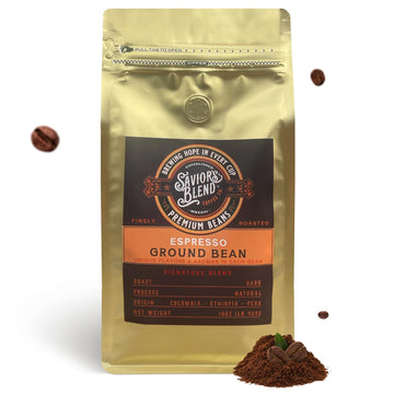 Savior's Blend Coffee Premium Espresso Ground Coffee, Dark Roast, Colombian-Ethiopian-Peruvian Blend, 16 oz