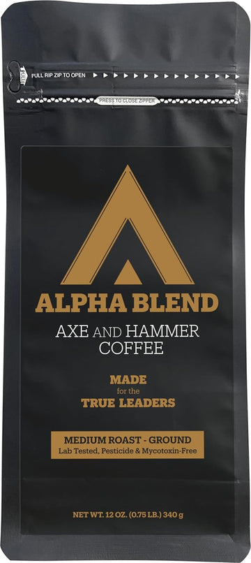 Axe and Hammer Coffee Alpha Blend, Medium Roast Ground, Premium & Intense Coffee Blend, 12 oz