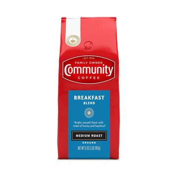 Community Coffee Breakfast Blend Medium Roast Premium Ground 32 Oz Bag, Medium Full Body Smooth Bright Taste, 100% Select Arabica Coffee Beans