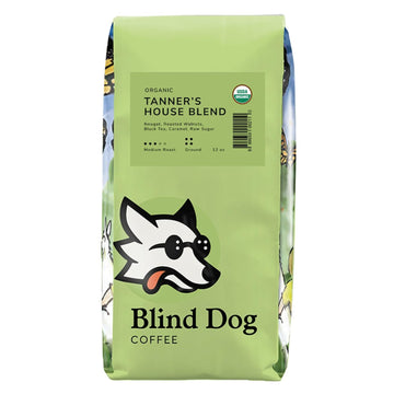 Blind Dog Coffee - Tanners House Blend Ground Coffee - Medium Roast - Flavor Notes of Milk Chocolate and Caramel - USDA Organic, Non GMO & No Additives - 12 Ounce