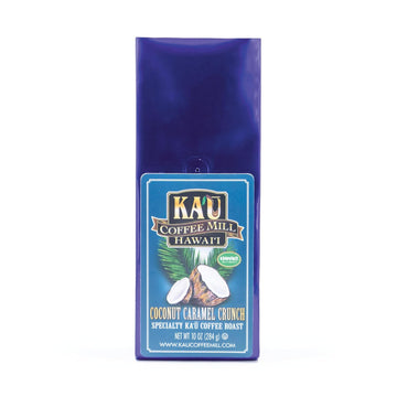 Ka'u Coffee Mill Handcrafted Coconut Caramel Crunch Flavored Coffee - Pure Kau Cafe from Hawaii Grown Arabica Beans - Gourmet Small Batch - 10oz