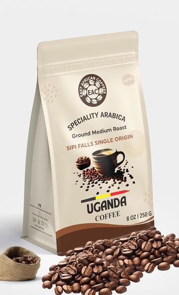 Uganda Sipi Arabica Peaberry, Ground Medium Roast Coffee - 100% Arabica Coffee, Rich & Smooth Flavor, 8 Ounce Bag
