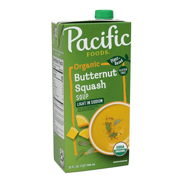 Pacific Foods Organic Butternut Squash Soup, Plant Based Light Sodium Soup, 32 oz Carton