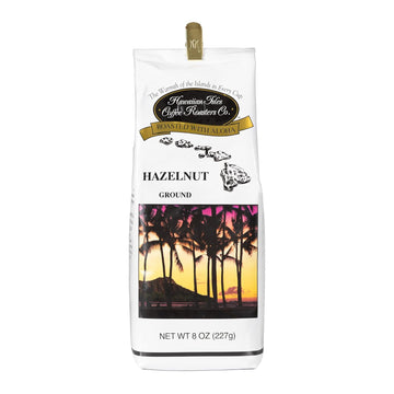 Hawaiian Isles Coffee Hazelnut Flavored, Light Roast Ground Coffee, Roasted with Aloha - 8 Ounce Bag