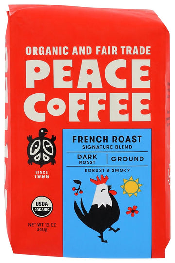 Peace Coffee French Roast Ground Coffee, Organic Fair Trade Dark Roast, 12 OZ