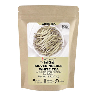 FullChea - White Tea Loose Leaf - Yunnan Silver Needle White Tea - Low Caffeine - Bai Hao Yin Zhen - Refreshing Woody Aroma - 2.5oz/71g