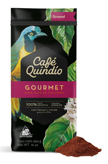 Cafe Quindio Gourmet - Medium Roast 100% Colombian Excelso Ground Arabica Coffee - 16 Ounce Bag (454g)