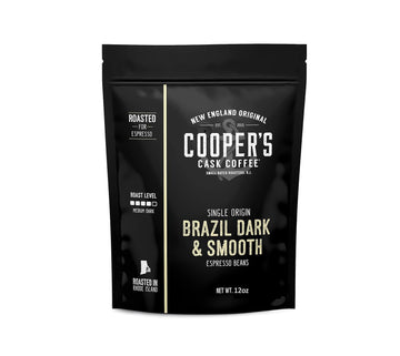 Espresso Ground Coffee Beans | Brazilian Strong, Smooth & Creamy Medium Dark Roast Single Origin Coffee, 12 oz Bag By The Master Roasters Of Cooper's Cask Coffee Coffee