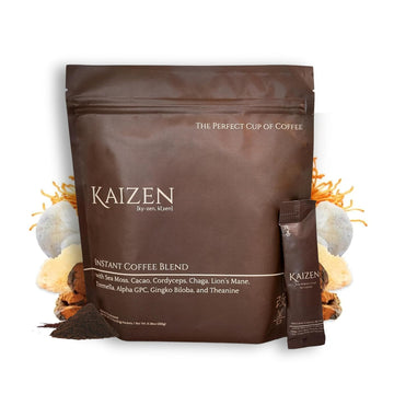 Kaizen Coffee - Premium Mushroom Nootropic Blend With Irish Sea Moss, Coffee, Mushrooms, Cacao, Theanine - Performance, Clarity, Energy, Wellness - Clean Caffeine - Adaptogenic Instant Powder - 12.7oz